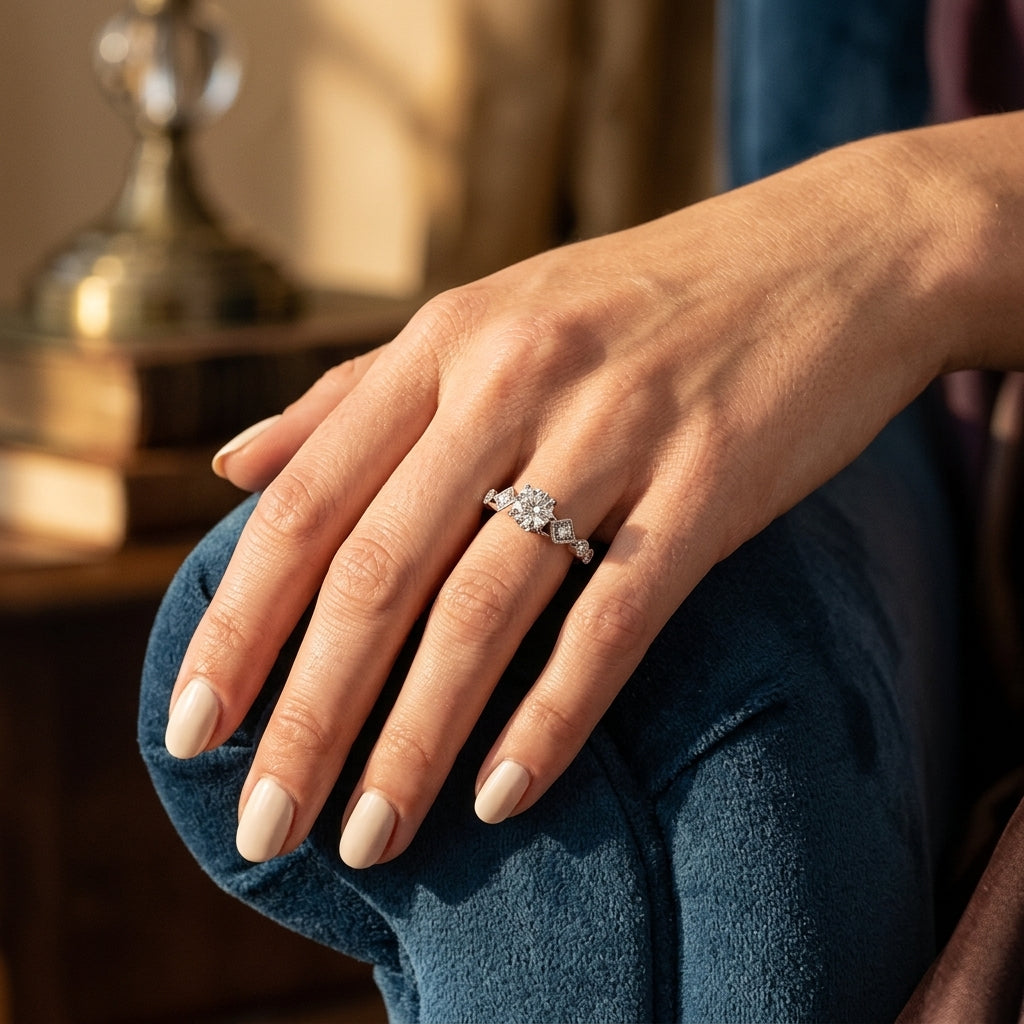 Vintage Milgrain Engagement Rings - worn lifestyle photo