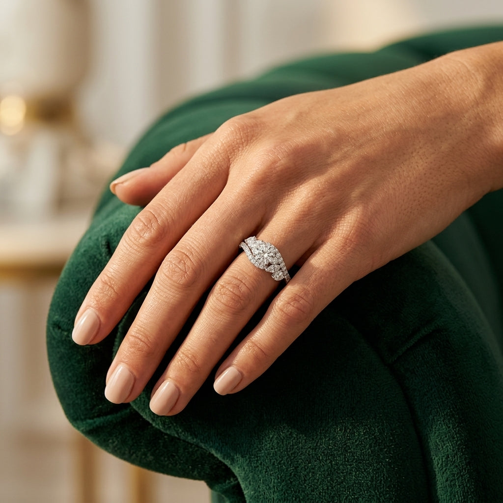 Bypass Multirow Marquise Shape Engagement Rings - worn lifestyle photo