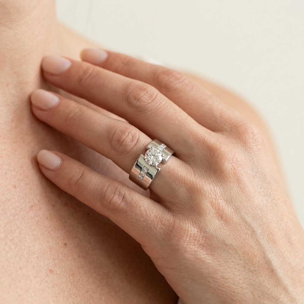 Classic Style Solitaire Engagement Rings - worn lifestyle photo