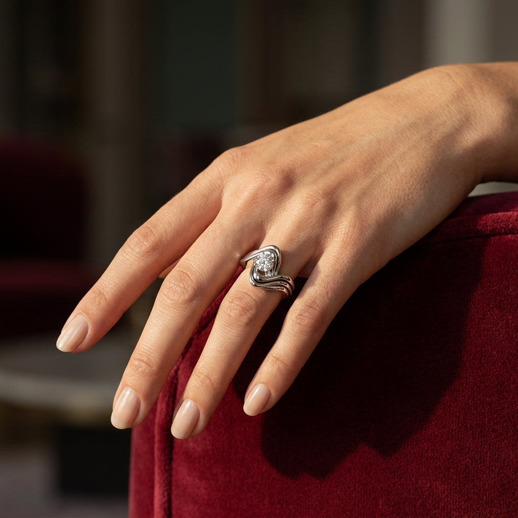 Swirl Solitaire Engagement Rings - worn lifestyle photo