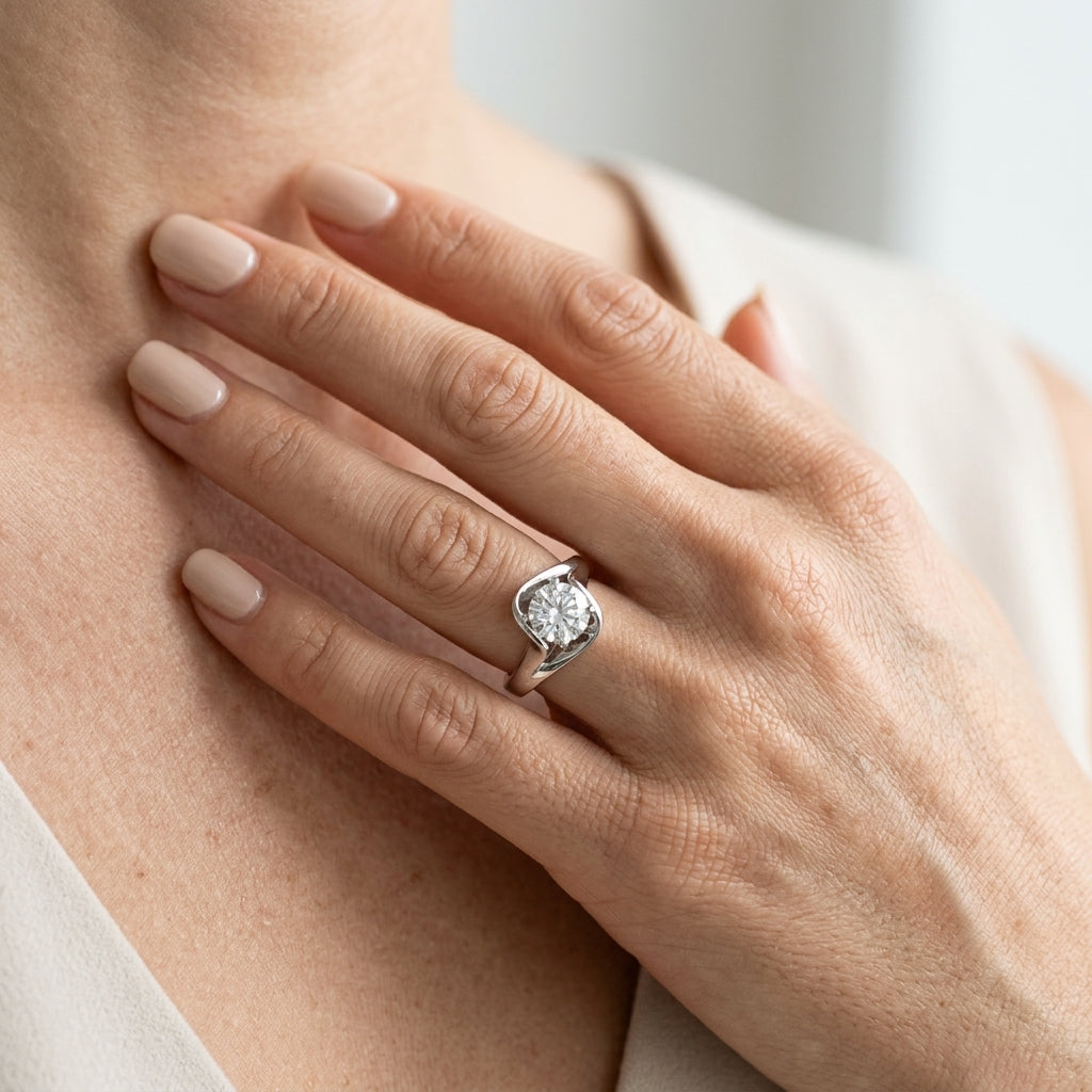 Solitaire Twisted Engagement Rings - worn lifestyle photo