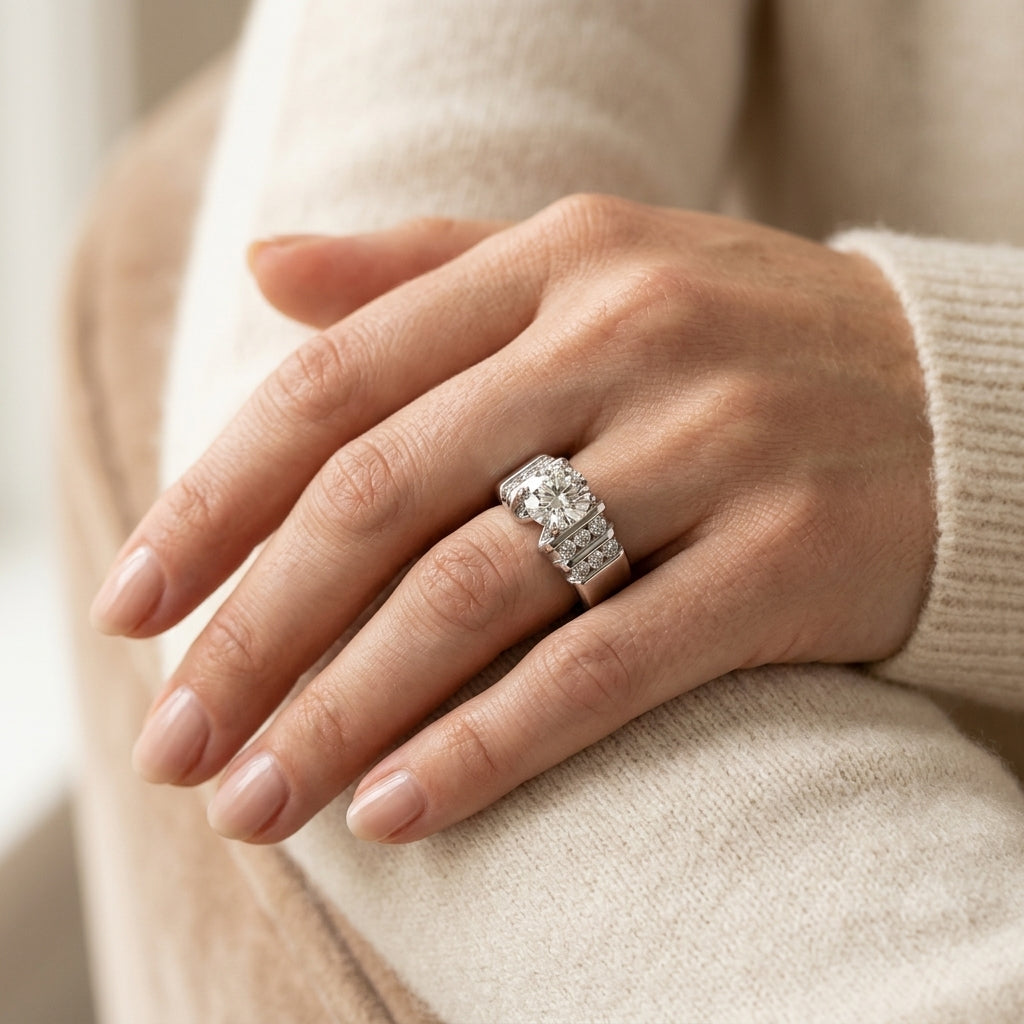 Multirow Bar Set Engagement Rings - worn lifestyle photo
