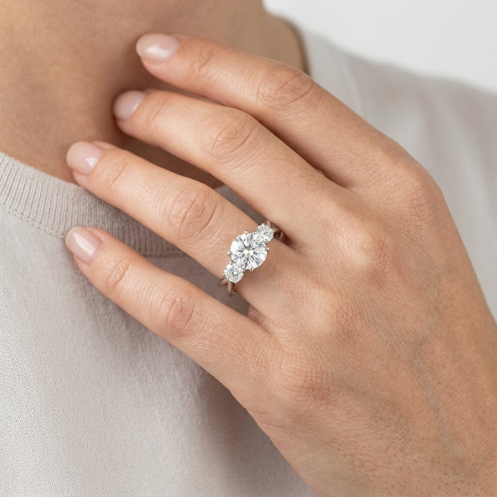 3-Stone Solitaire Plus Engagement Rings - worn lifestyle photo