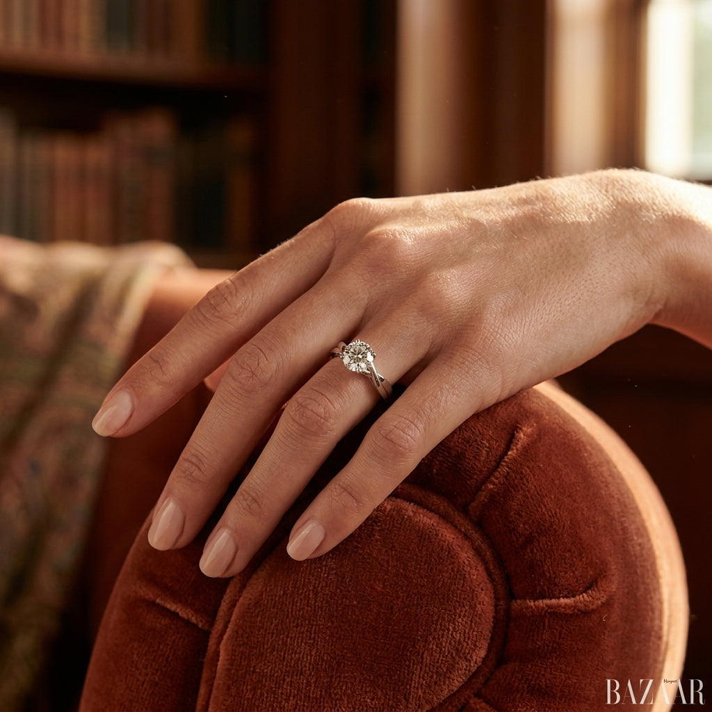 Solitaire Twisted Engagement Ring - worn lifestyle photo
