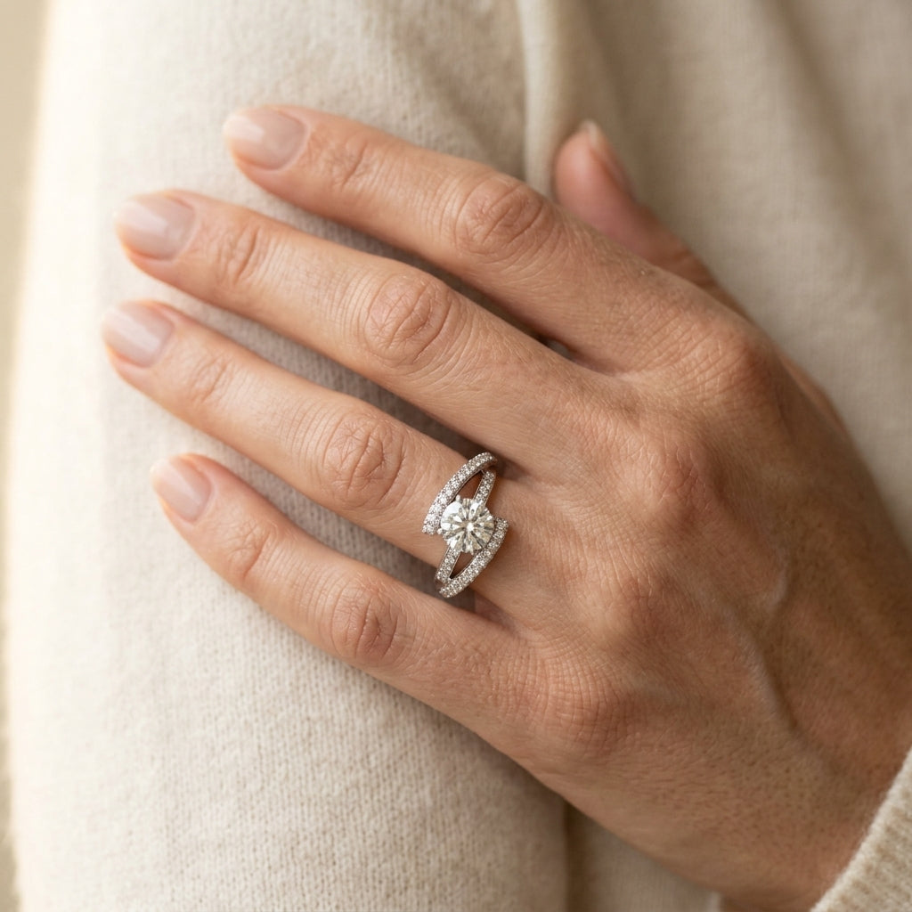 Bypass Split Shank Engagement Rings - worn lifestyle photo