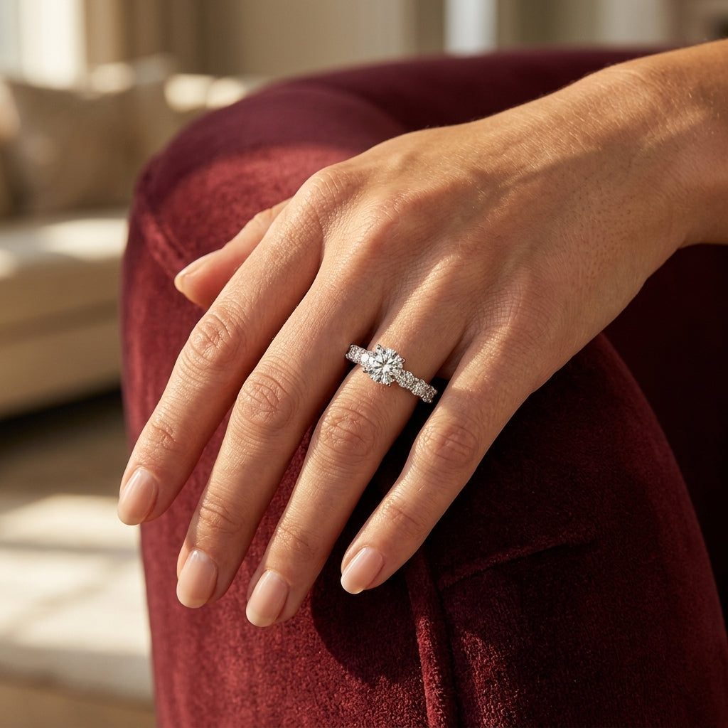 Single Row U-Prong Engagement Rings - worn lifestyle photo