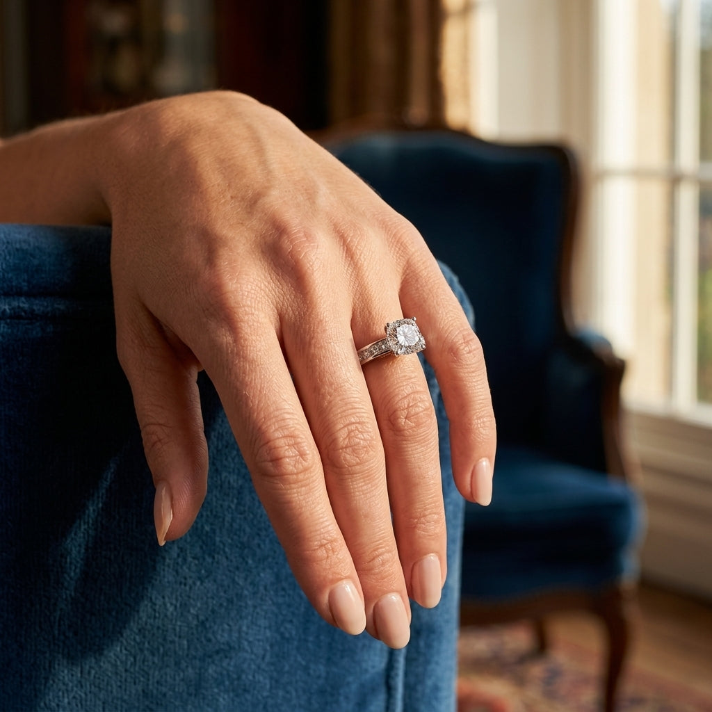 Channel Set Princess-Cut Solitaire Engagement Rings - worn lifestyle photo