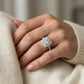Single Row Double Halo U-Prong Engagement Rings - worn lifestyle photo