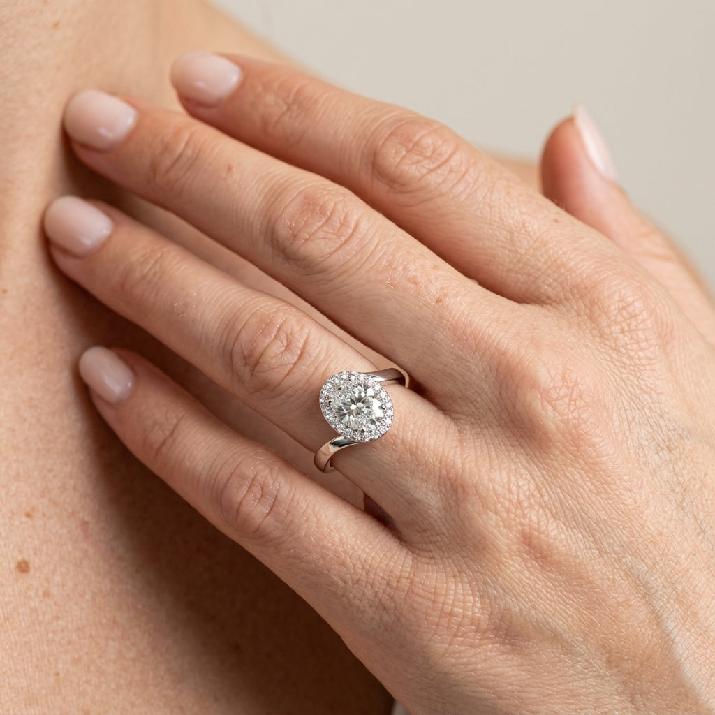 Bypass Halo Engagement Rings - worn lifestyle photo