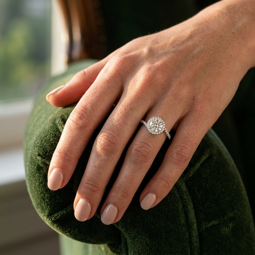 Bypass Halo Engagement Rings - worn lifestyle photo