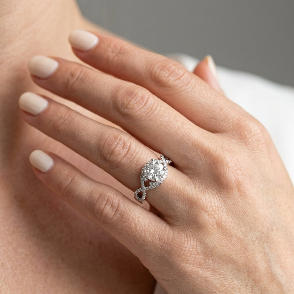 Infinity Twisted Shank Engagement Rings - worn lifestyle photo