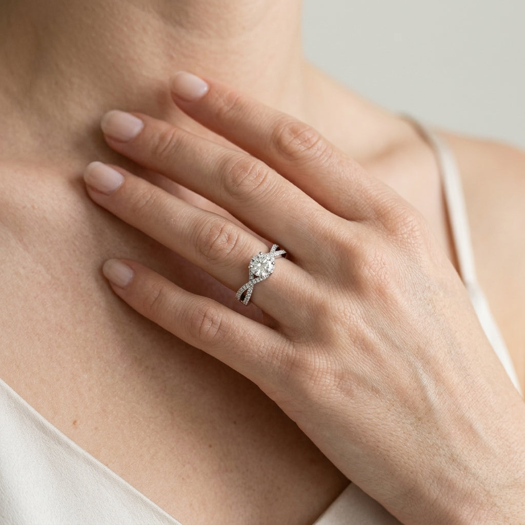 Double Row Twisted Shank Prong Engagement Rings - worn lifestyle photo