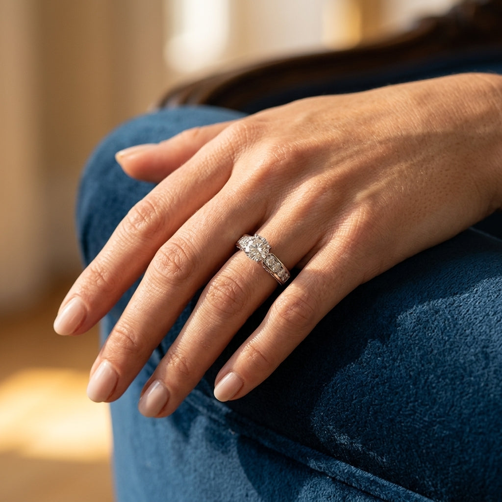 Antique Channel Set Peg Head Engagement Ring - worn lifestyle photo