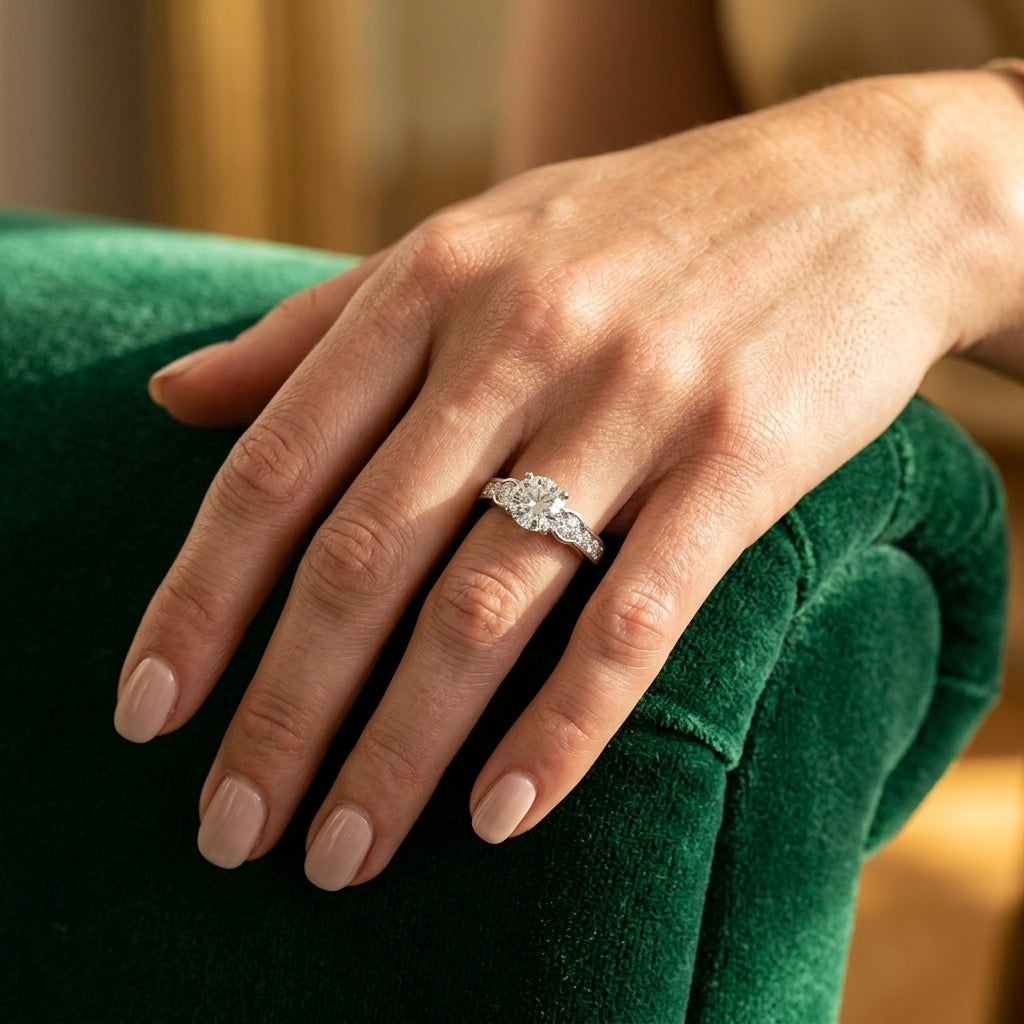 3-Stone Channel Set Engagement Ring - worn lifestyle photo