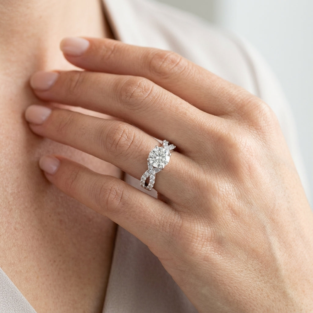 Multirow Twisted Shank Engagement Ring - worn lifestyle photo