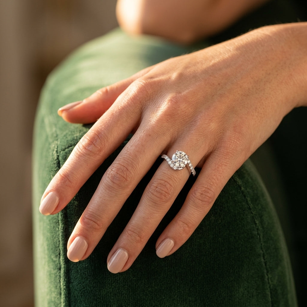Round Bypass Lab Grown Diamond Engagement Ring - Style 50490 - worn lifestyle photo