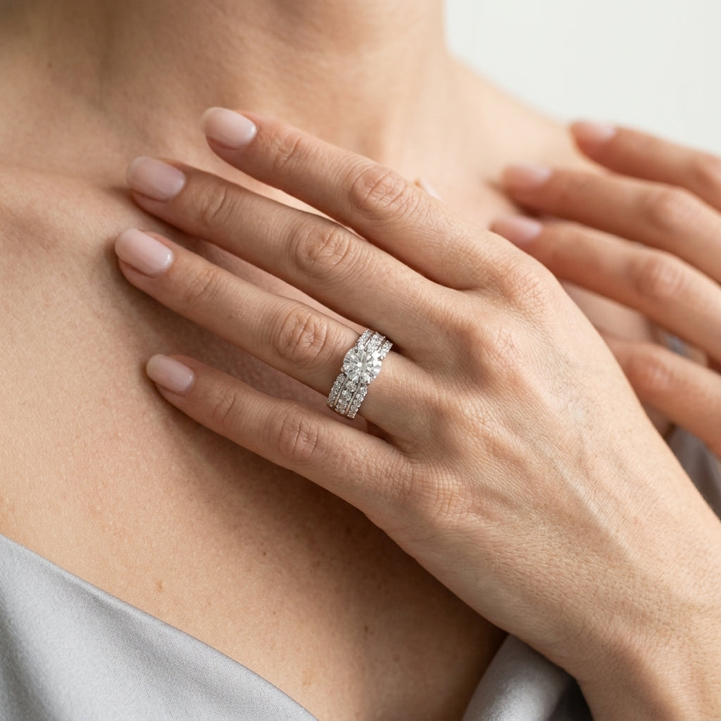 Round Multi-Row Lab Grown Diamond Engagement Ring - Style 50495 - worn lifestyle photo