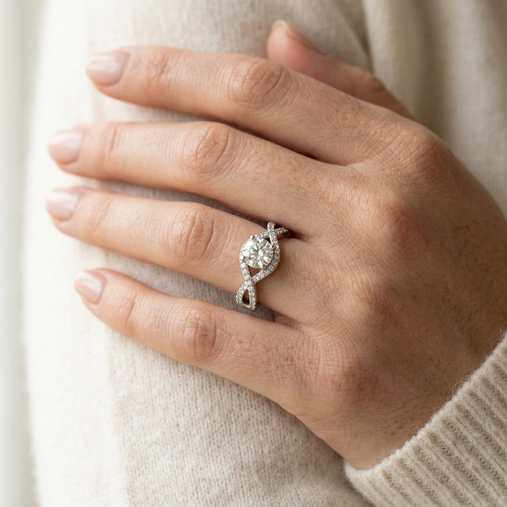 Round Multi-Row Lab Grown Diamond Engagement Ring - Style 50498 - worn lifestyle photo