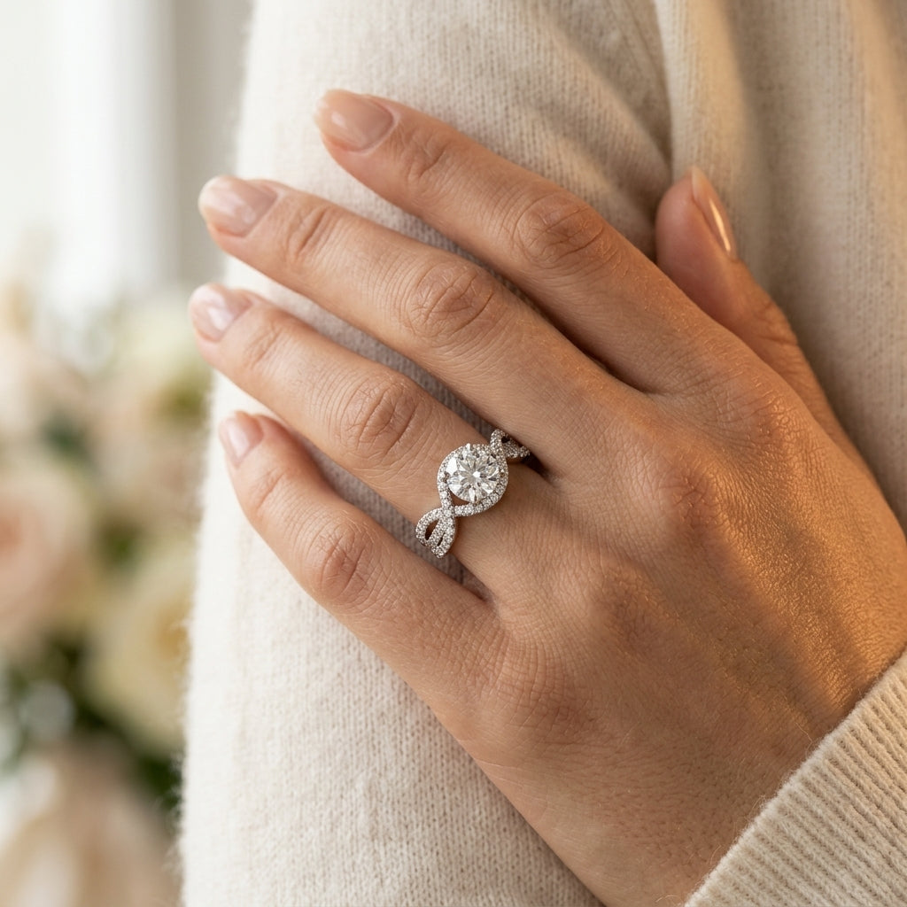 Round Multi-Row Lab Grown Diamond Engagement Ring - Style 50519 - worn lifestyle photo