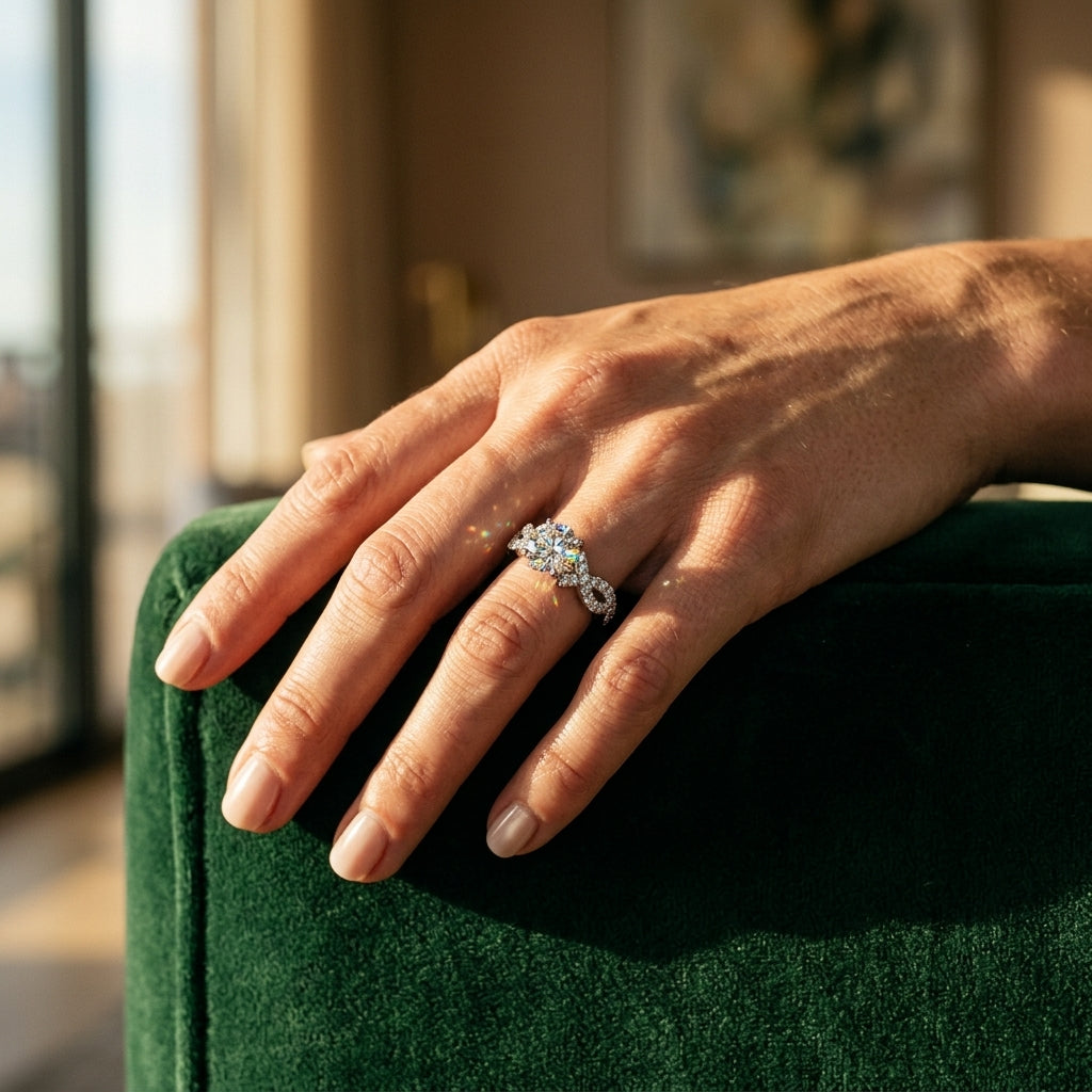 Infinity Multirow Engagement Ring - worn lifestyle photo