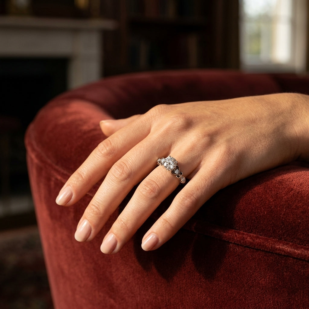 Antique Filigree Engagement Ring - worn lifestyle photo