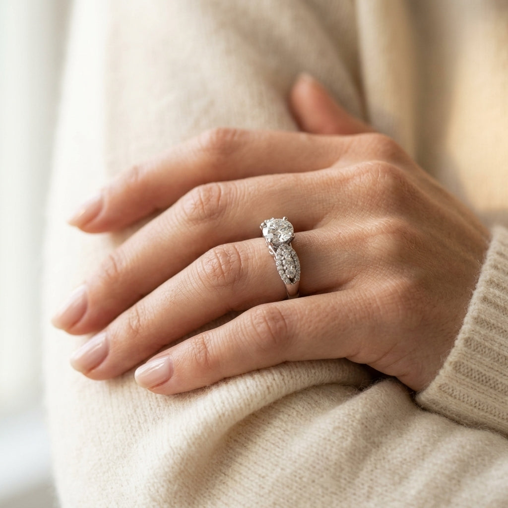 Vintage Multirow Engagement Ring - worn lifestyle photo