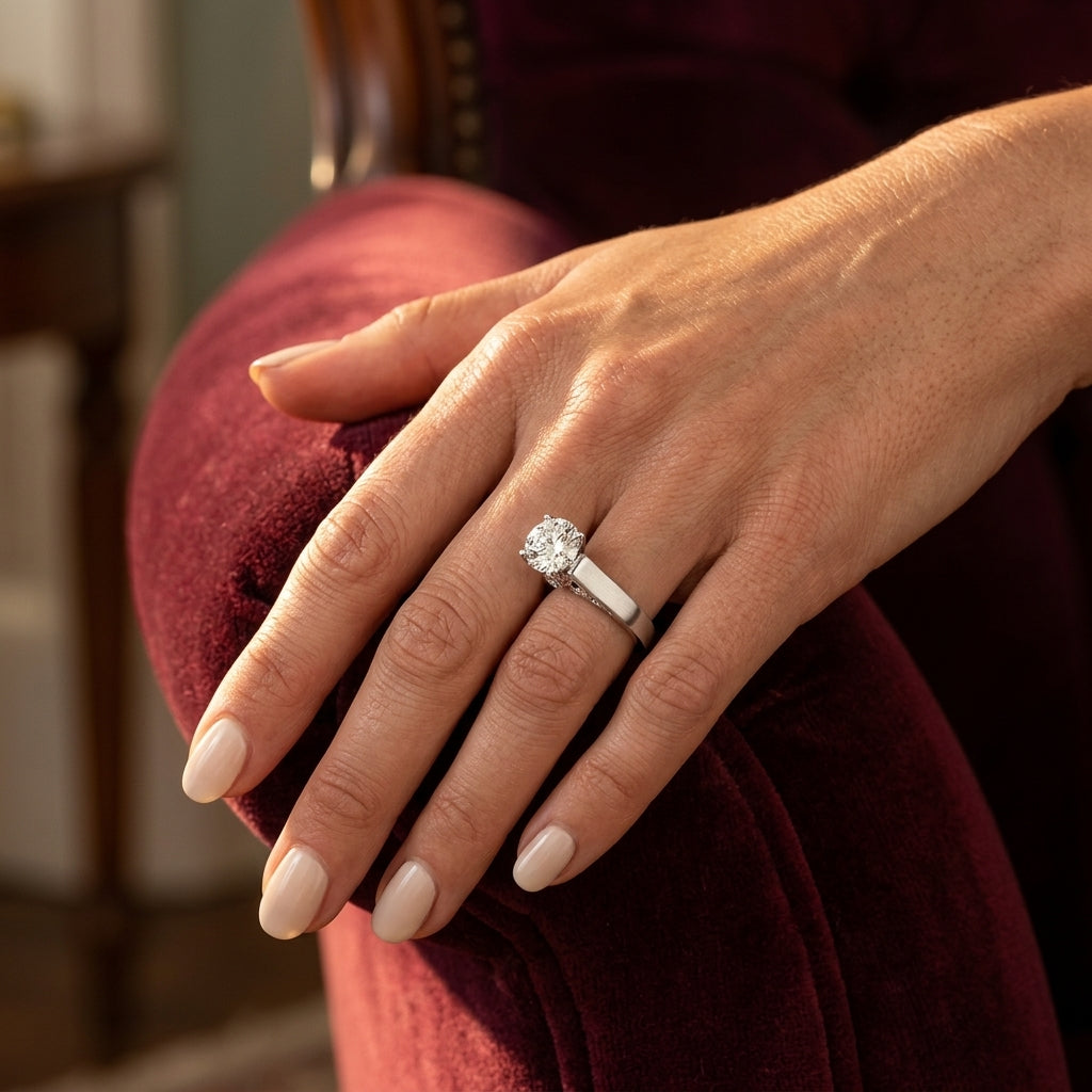 Solitaire Filigree Engagement Ring - worn lifestyle photo
