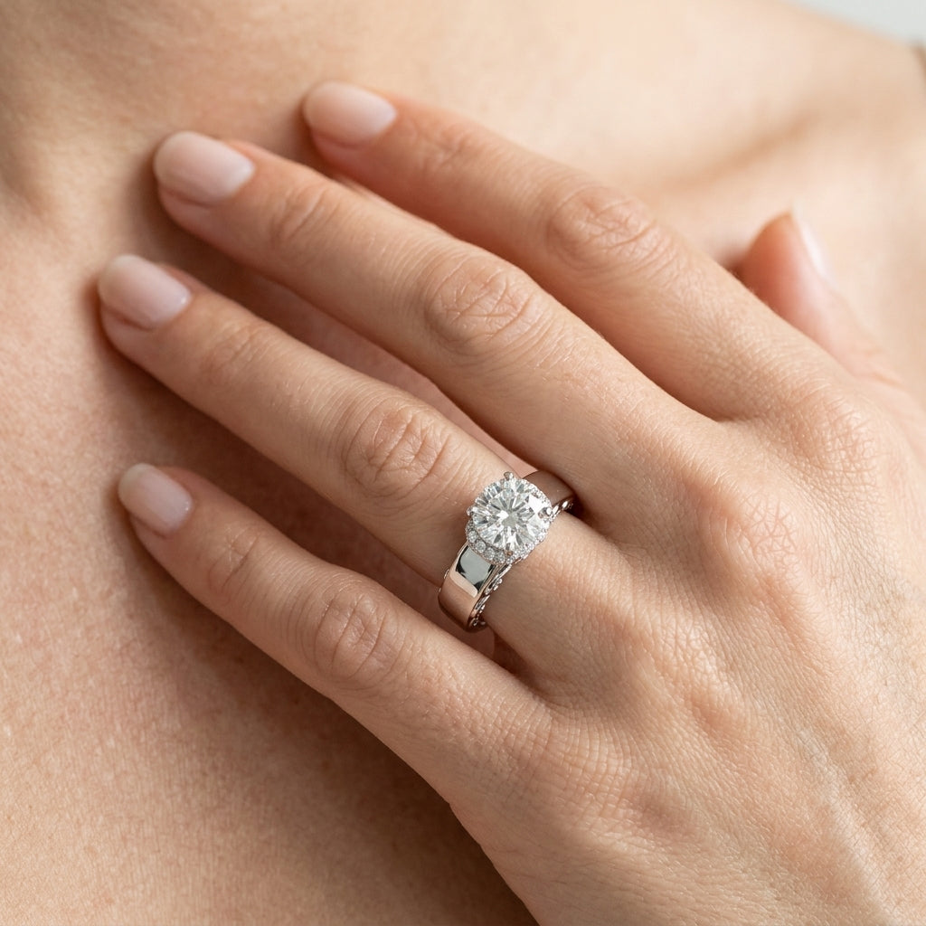 Vintage Filigree Halo Engagement Ring - worn lifestyle photo