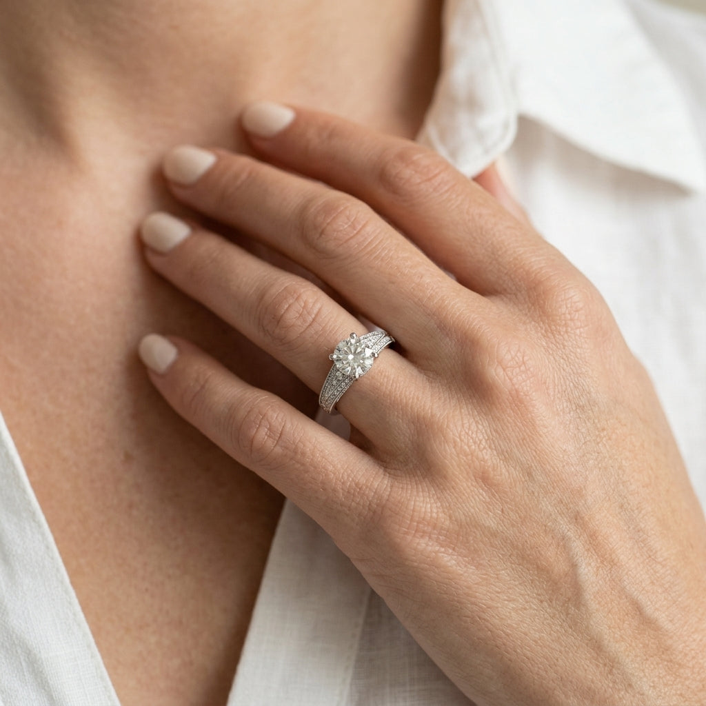 Vintage Multirow Milgrain Engagement Ring - worn lifestyle photo