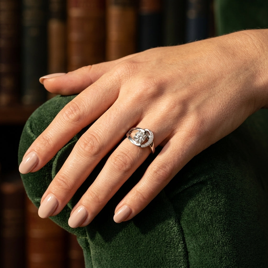 Bypass Single Row Engagement Ring - worn lifestyle photo