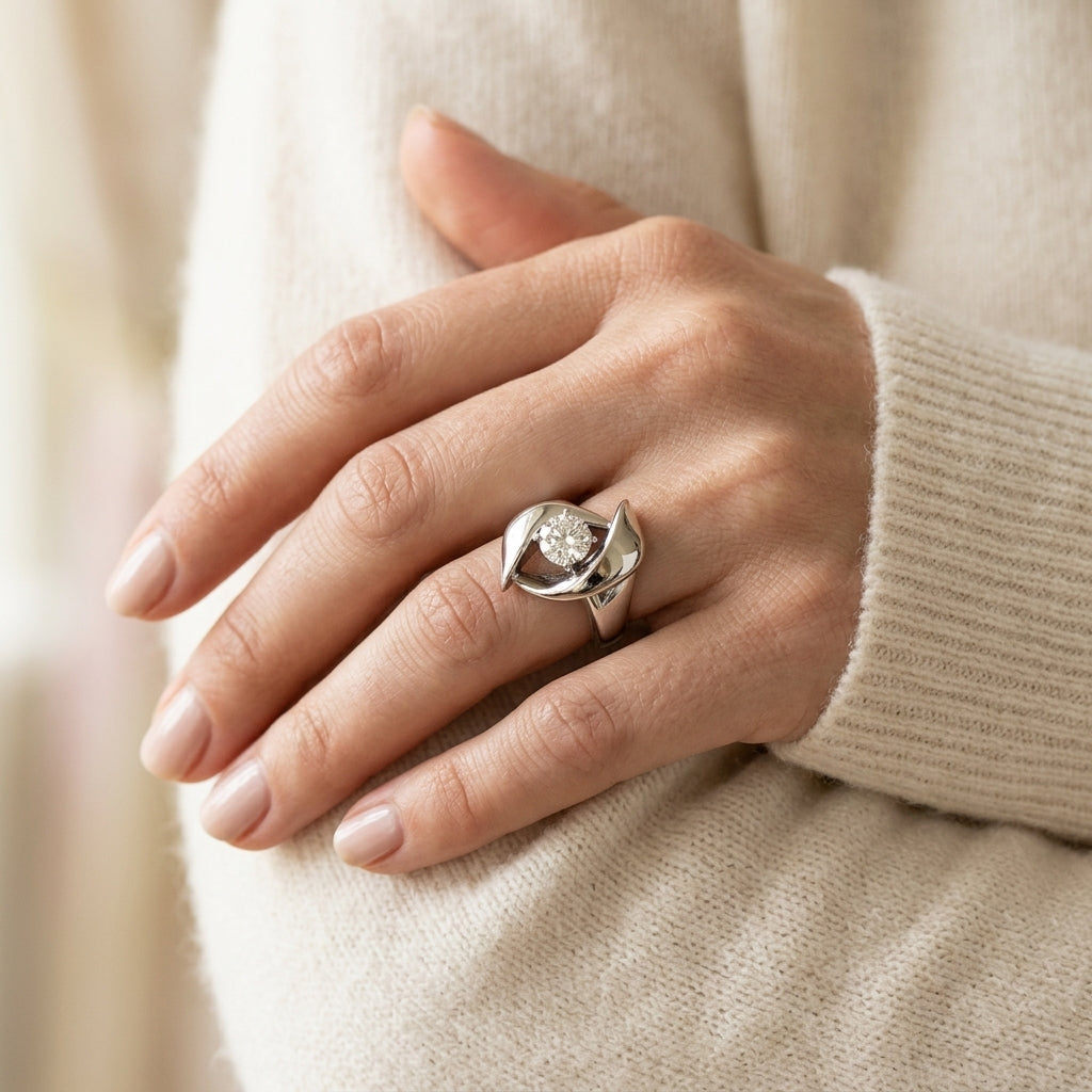 Solitaire Engagement Ring - worn lifestyle photo