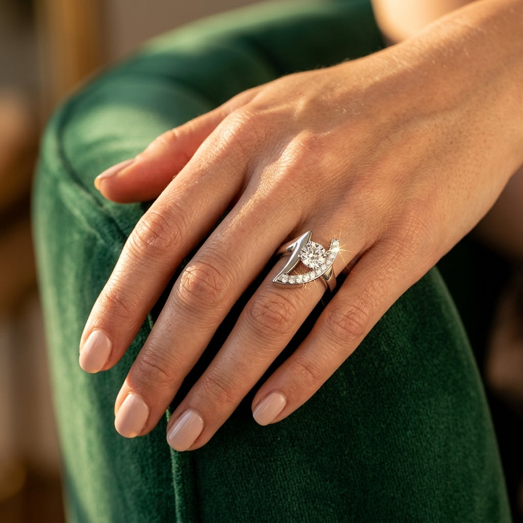 Single Row Prong Set Engagement Ring - worn lifestyle photo