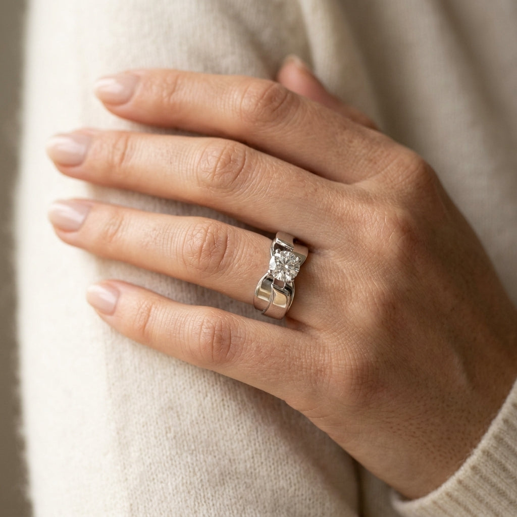 Solitaire Engagement Ring - worn lifestyle photo