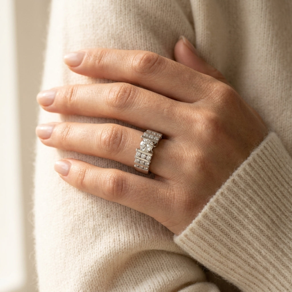 Multirow Bar Set Engagement Ring - worn lifestyle photo
