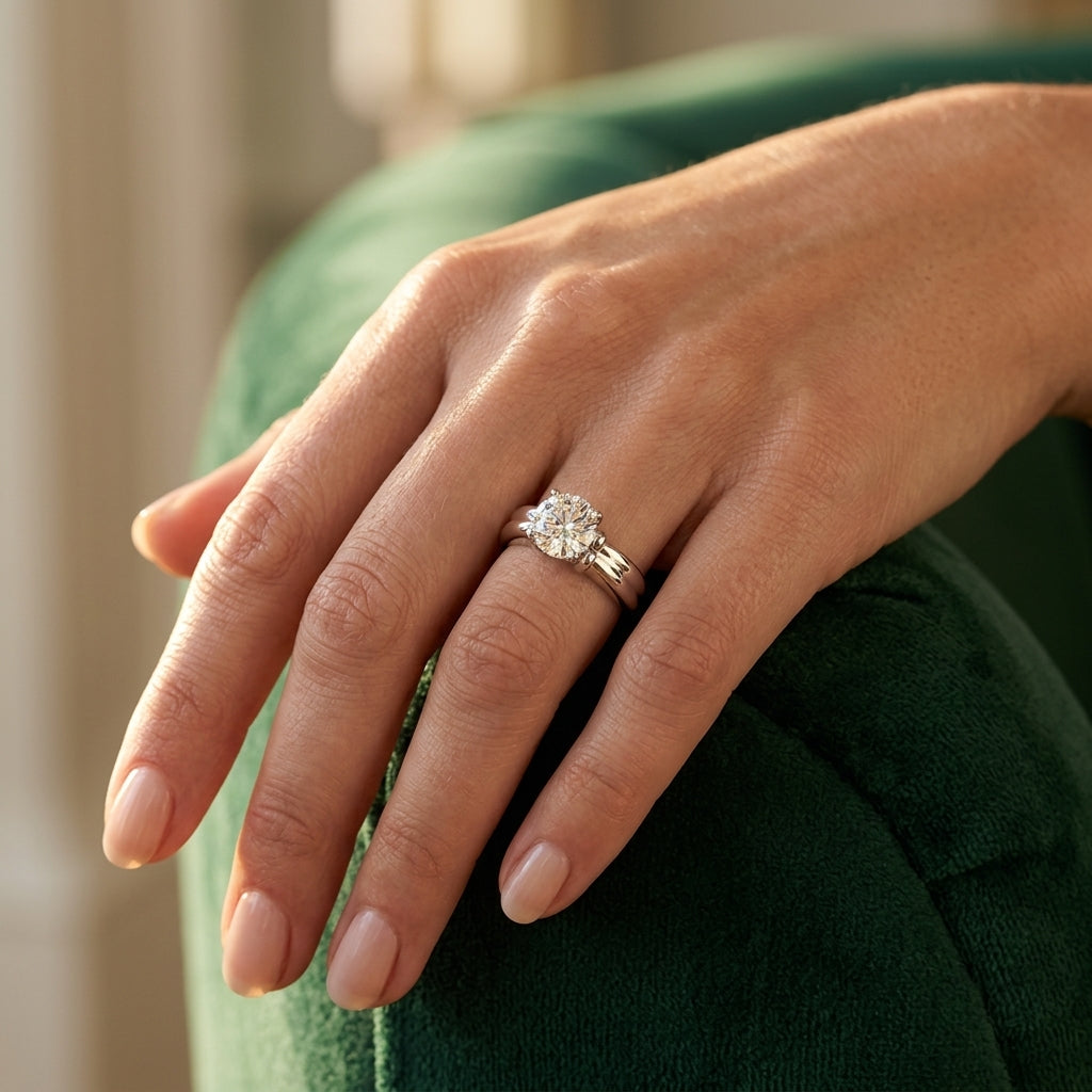 Solitaire Engagement Ring - worn lifestyle photo