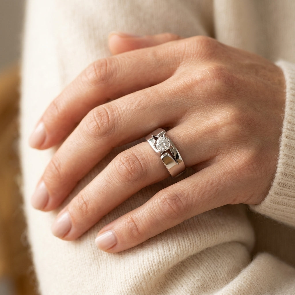 Solitaire Trellis Engagement Ring - worn lifestyle photo