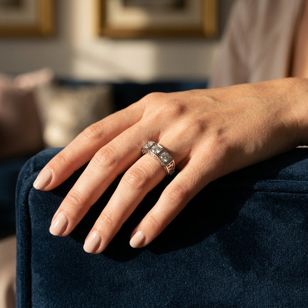3-Stone Cluster Prong Engagement Ring - worn lifestyle photo