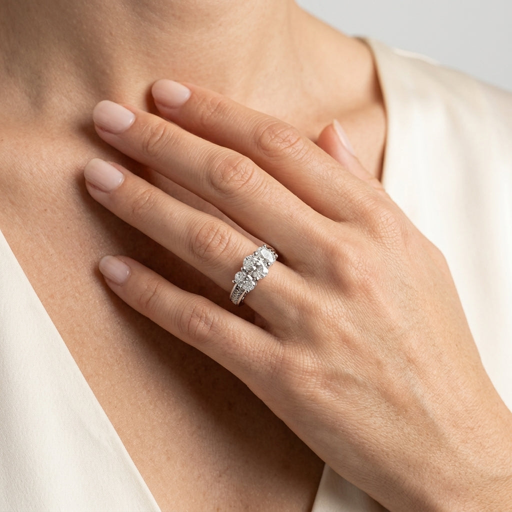 3-Stone Filigree Oval-Cut Engagement Ring - worn lifestyle photo