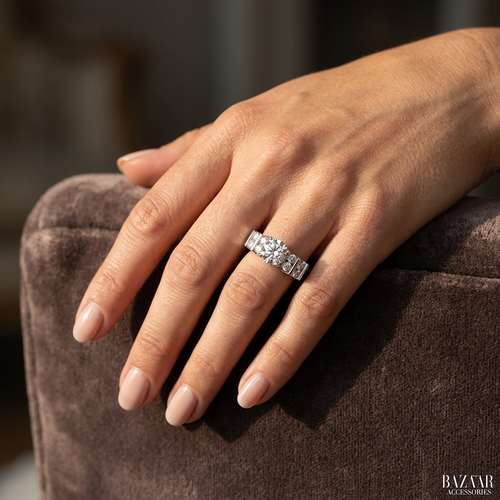 Multirow Bar Set Engagement Ring - worn lifestyle photo