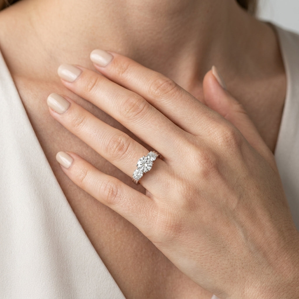3-Stone Round Engagement Ring - worn lifestyle photo
