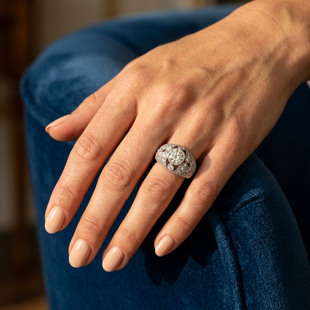 Antique Style Milgrain Engagement Ring - worn lifestyle photo