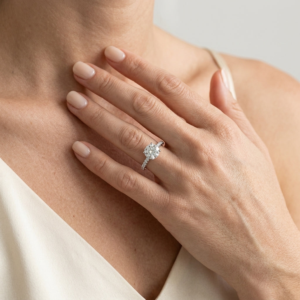 Single Row Prong Engagement Ring - worn lifestyle photo