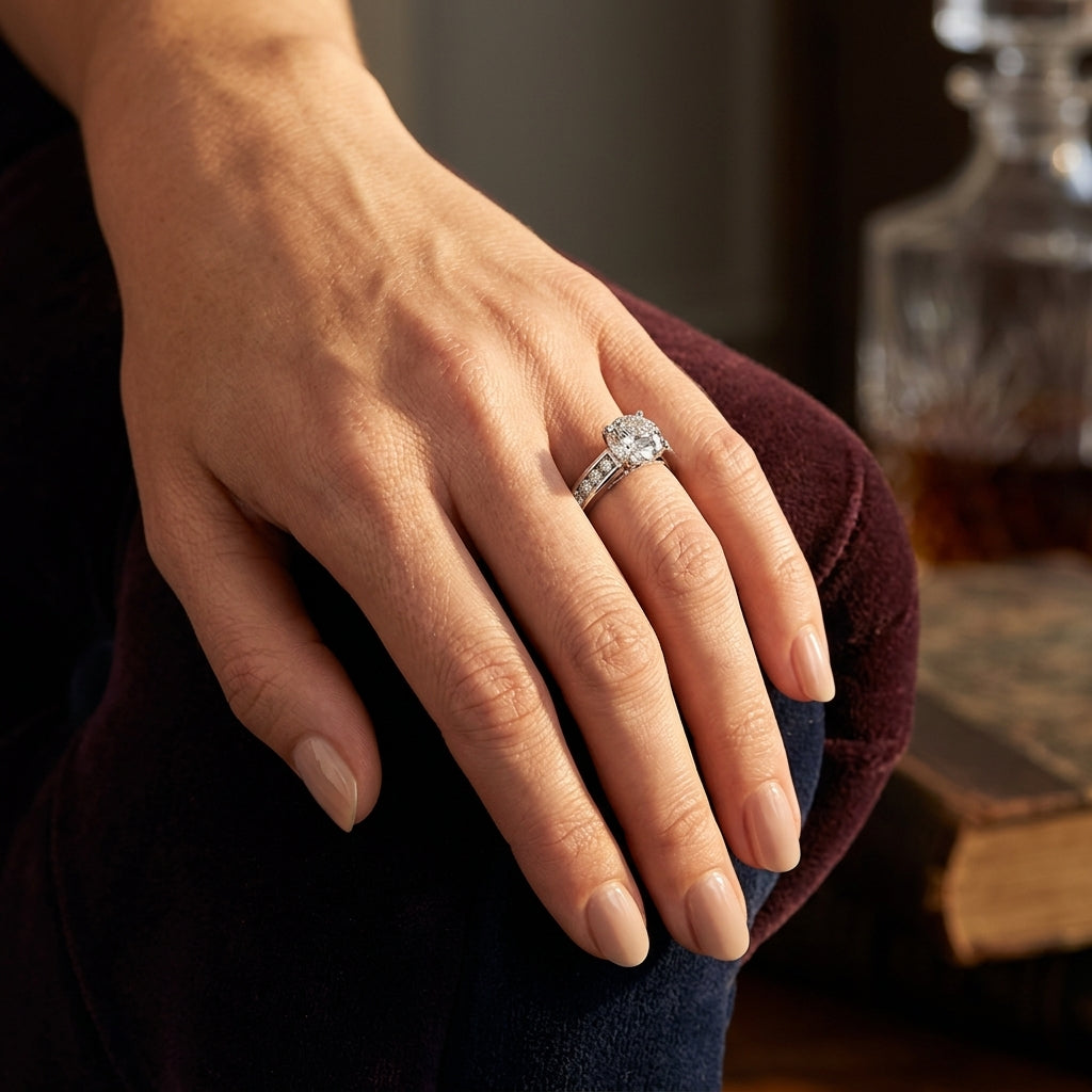 Single Row Prong in Channel Engagement Ring - worn lifestyle photo
