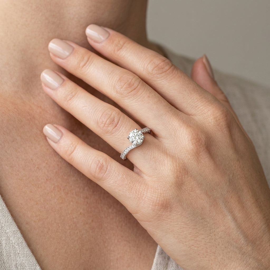 Bypass Multirow Milgrain Engagement Ring - worn lifestyle photo