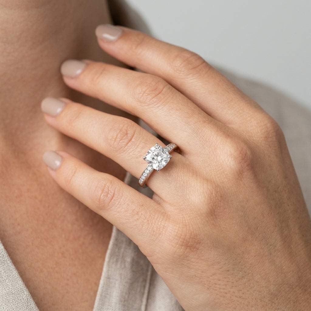 Single Row Twisted Prong Engagement Ring - worn lifestyle photo