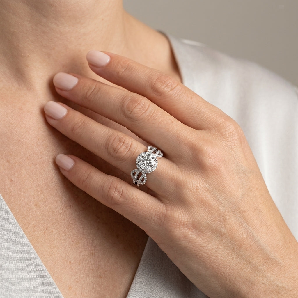 Round Multi-Row Lab Grown Diamond Engagement Ring - Style 50539 - worn lifestyle photo