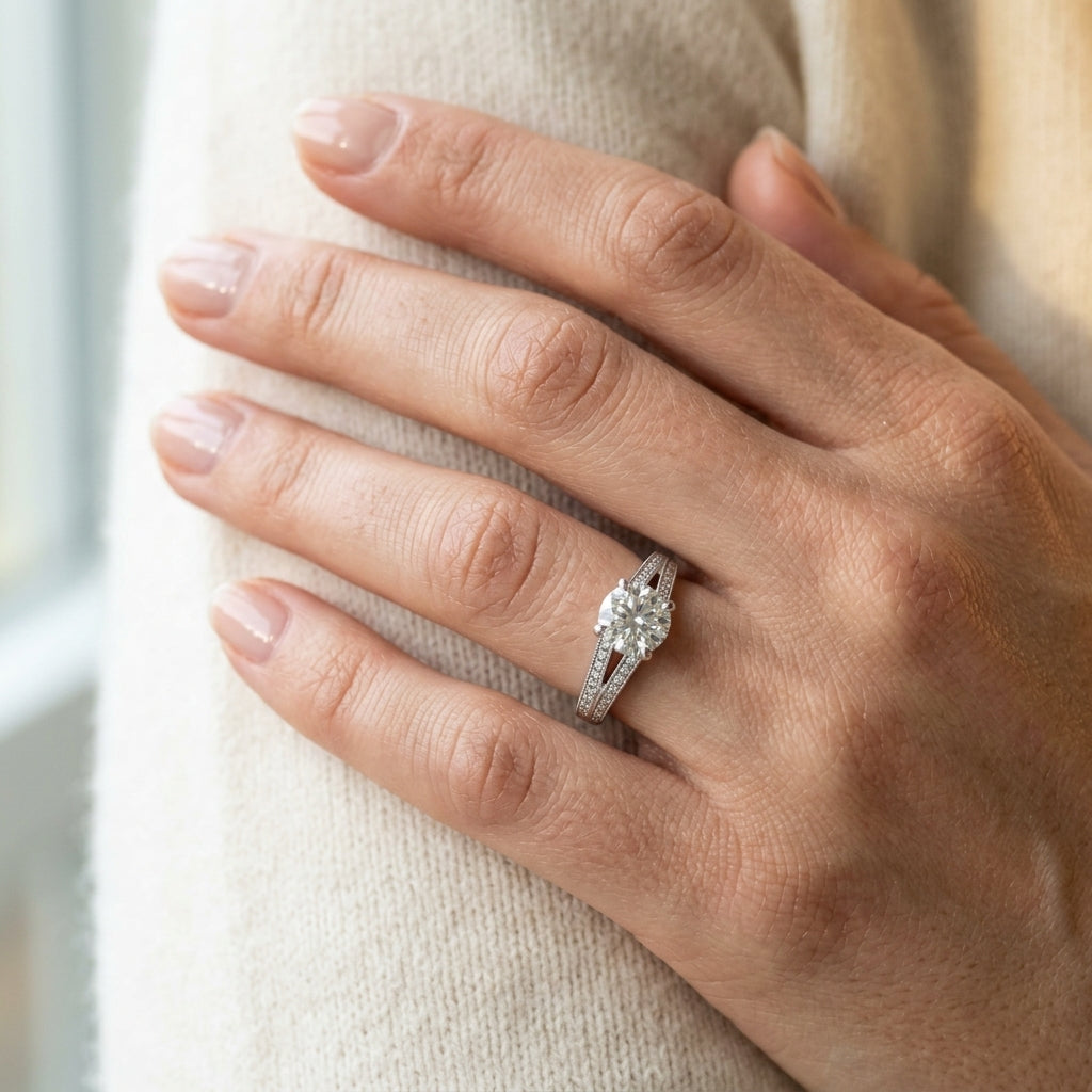 Round Multi-Row Lab Grown Diamond Engagement Ring - Style 50542 - worn lifestyle photo
