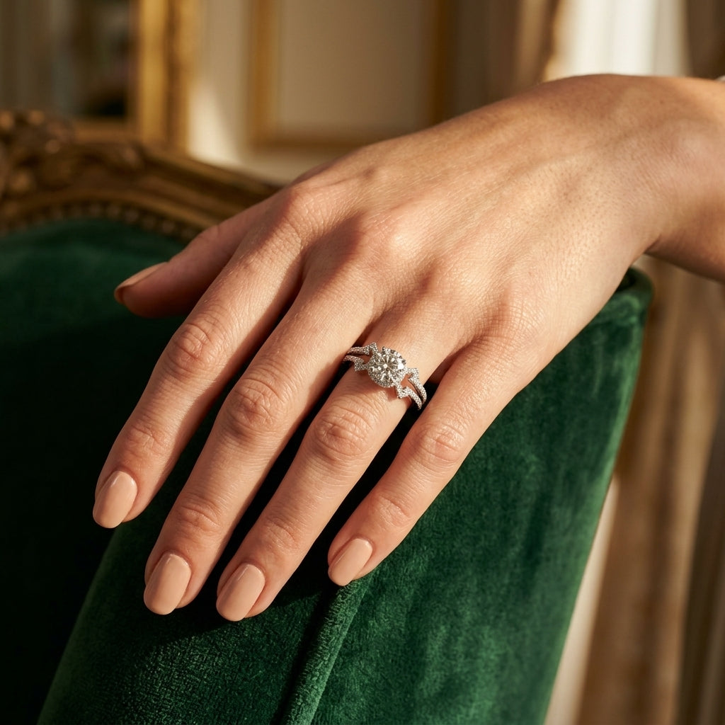 Round Multi-Row Lab Grown Diamond Engagement Ring - Style 50546 - worn lifestyle photo