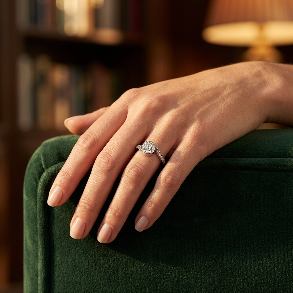 Round Lab Grown Diamond Engagement Ring - Style 50973 - worn lifestyle photo