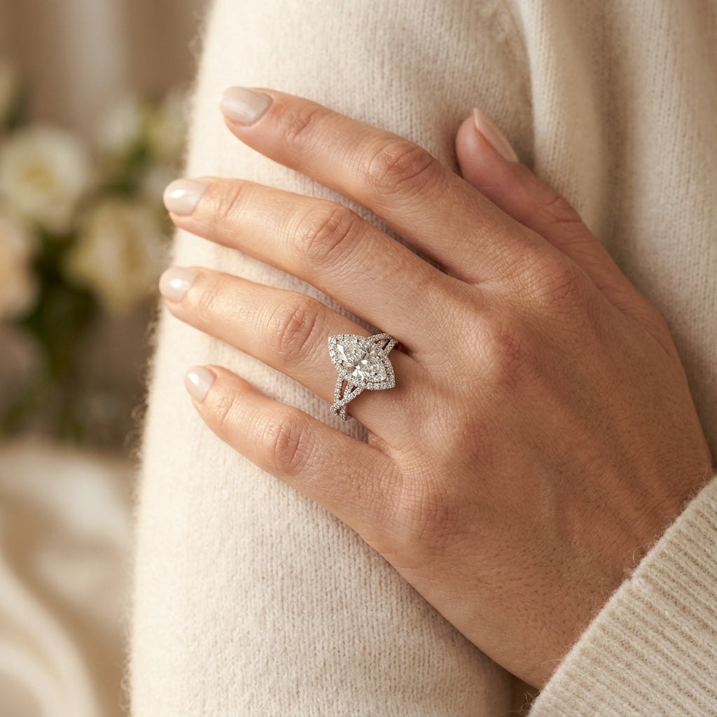 Marquise Lab Grown Diamond Engagement Ring - Style 51023 - worn lifestyle photo